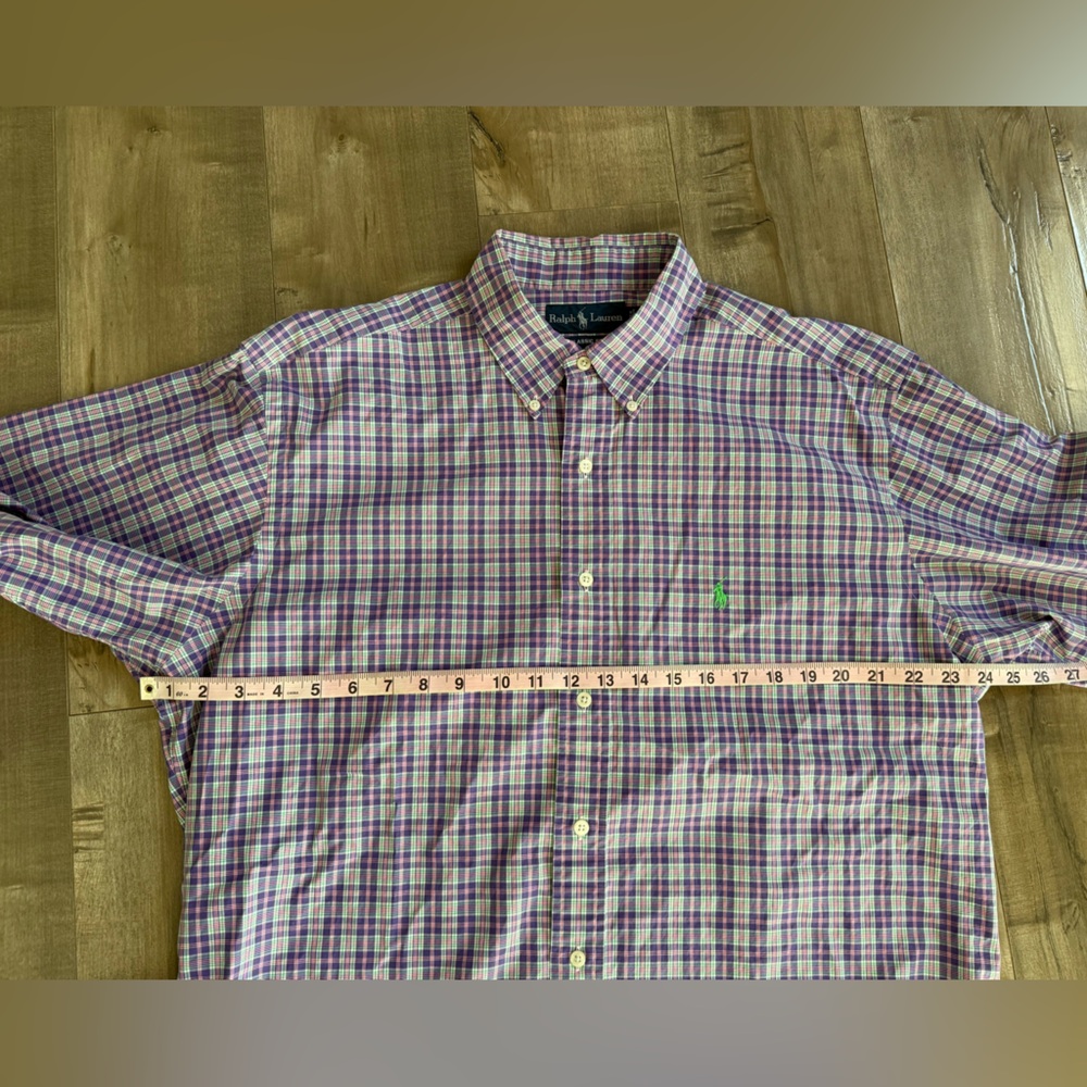 Ralph Lauren Classic Fit Long Sleeve Button Down 16.5‎ Large Purple Pink Check - Picture 7 of 8